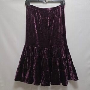 NEW YORK & COMPANY Purple Crushed Velvet Tiered Midi Skirt XS Elastic Waist